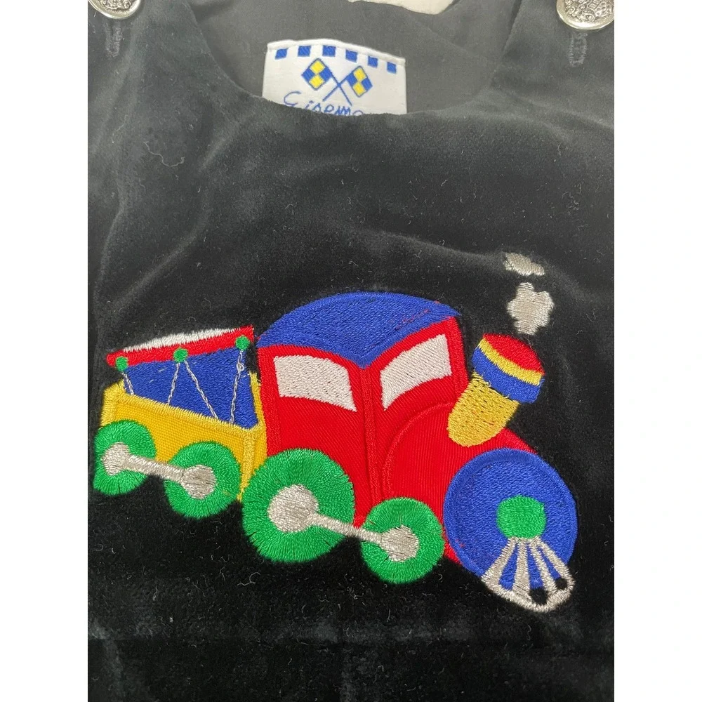 Eiseman Black Velvet Train‎ Embroidered Shortalls Overalls Kids Size 24 Months